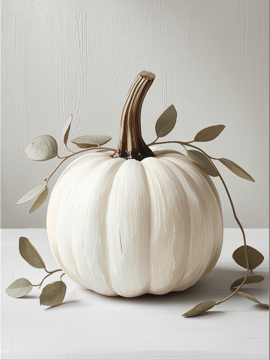 Paint by Number Still Life White Pumpkin with Greenery – Autumn Paint by Number Kit for Adults