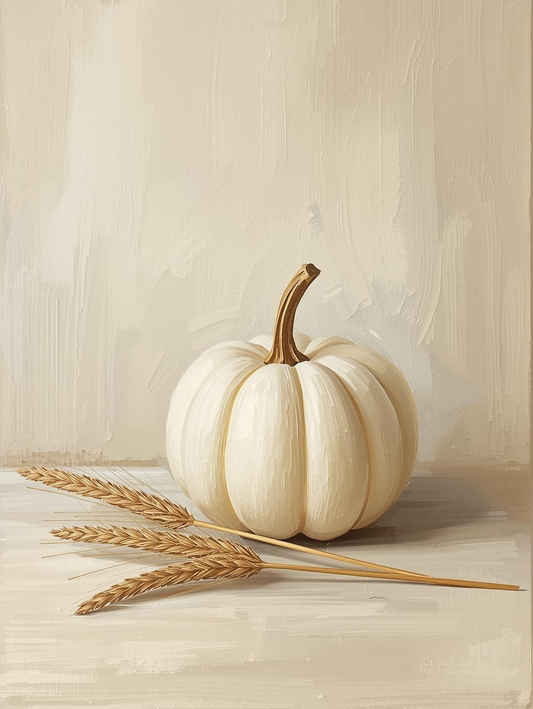 Paint by Number Rustic White Pumpkin with Wheat – Autumn Paint by Number Kit for Adults