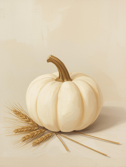 Paint by Number Farmhouse White Pumpkin Harvest Scene – Canvas Paint by Number Kit