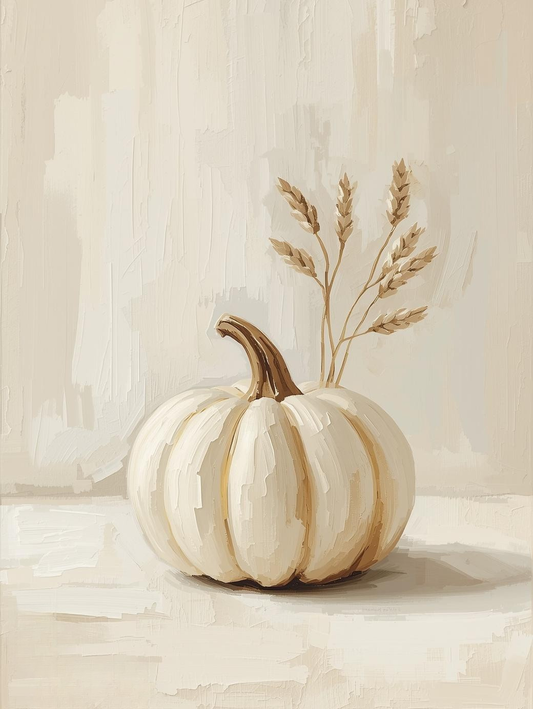 Paint by Number White Pumpkin with Wheat Stems – Farmhouse Paint by Number Kit for Adults