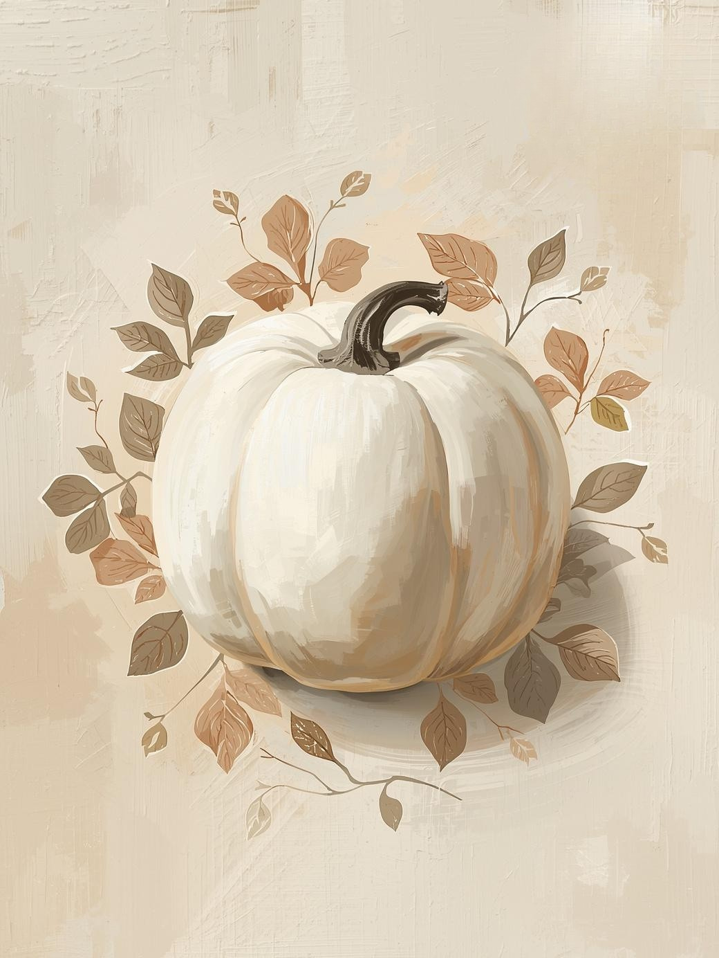Paint by Number Elegant White Pumpkin and Leaves – Cozy DIY Paint by Number Kit for Adults