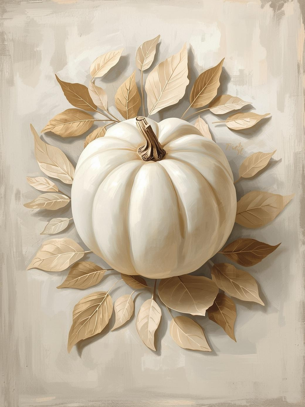 Paint by Number Soft White Pumpkin Leaf Scene – Autumn Paint by Number Kit for Adults