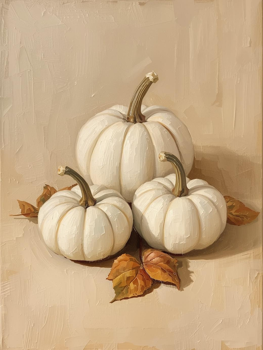 Paint by Number Three White Pumpkins Decor – Autumn Paint by Number Kit for Adults