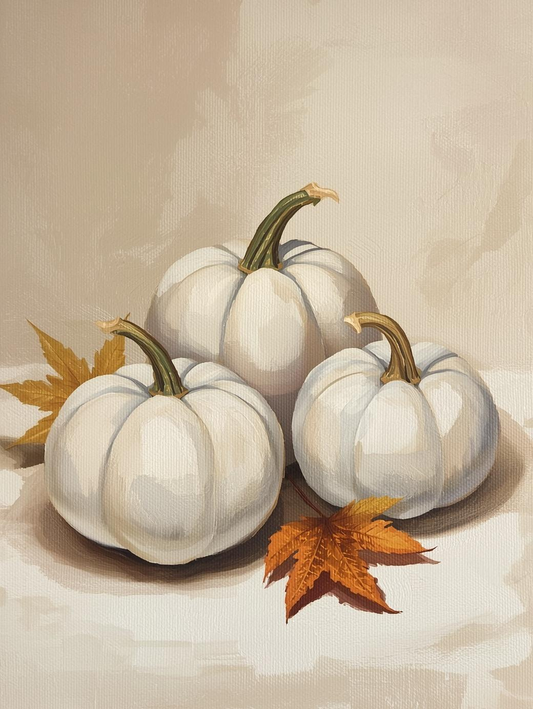 Paint by Number Rustic White Pumpkin Trio – Farmhouse Canvas Paint by Number Kit