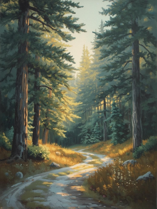 Paint by Number Quiet Evergreen Forest Path – Canvas Paint by Number Kit