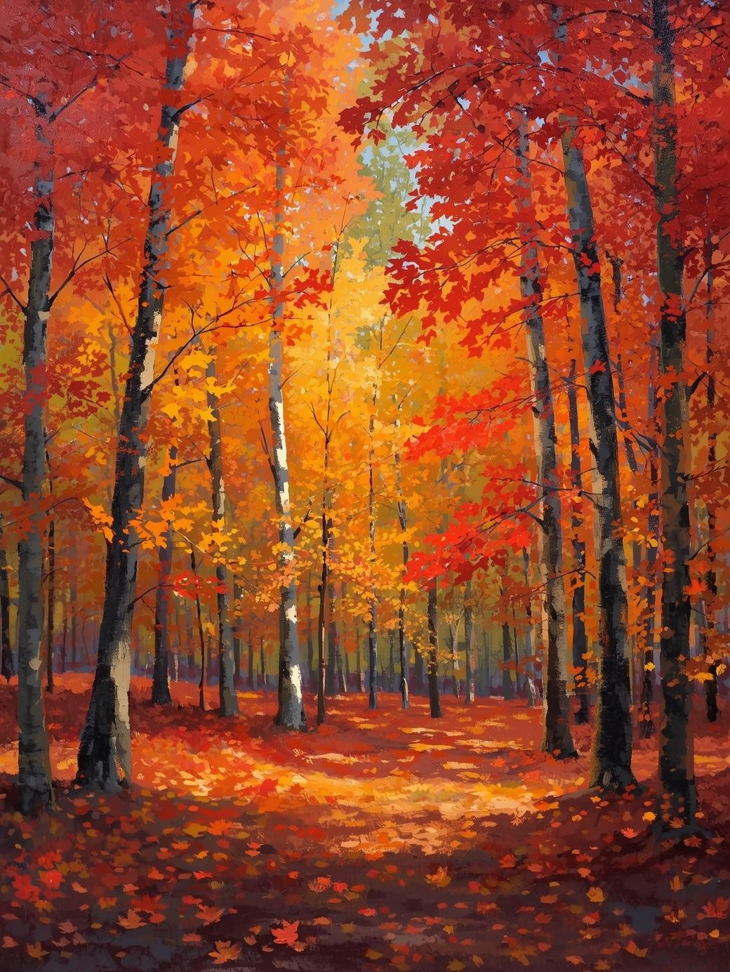 Paint by Number Warm Fall Woodland Path – Nature Paint by Number Kit for Adults