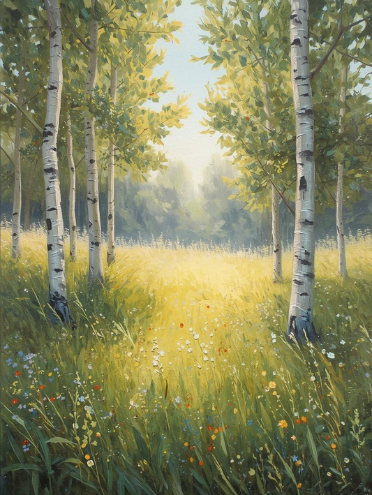 Paint by Number Birch Trees and Wildflowers – DIY Nature Paint by Number Kit for Adults