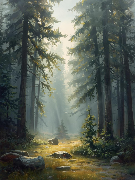 Paint by Number Calm Pine Tree Landscape – DIY Paint by Number Kit for Adults