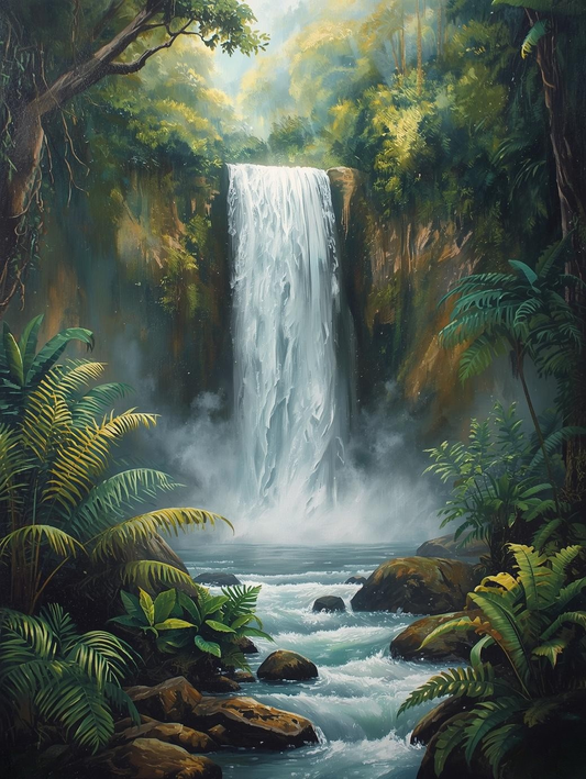 Paint by Number Vibrant Rainforest Waterfall – DIY Paint by Number Kit for Adults