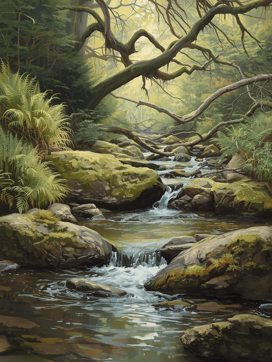 Paint by Number Forest Stream Scene – Nature Paint by Number Kit for Adults