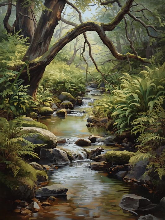 Paint by Number Scenic Creek Through Forest – Nature Paint by Number Kit for Adults