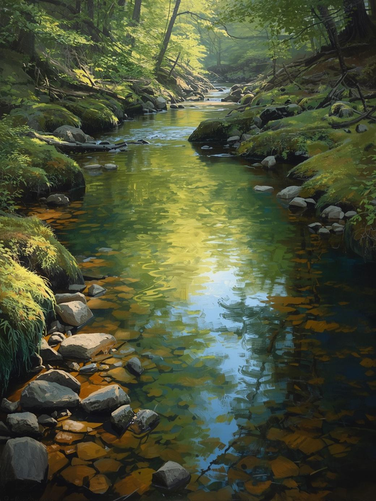 Paint by Number Forest Stream Scene – Nature Paint by Number Kit for Adults