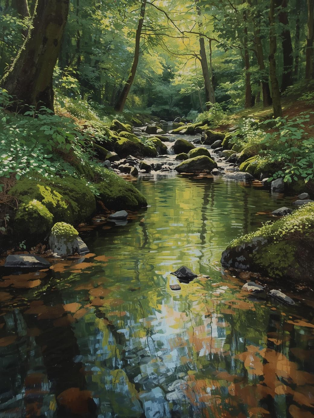 Paint by Number Peaceful Woodland Stream – Nature Paint by Number Kit for Adults