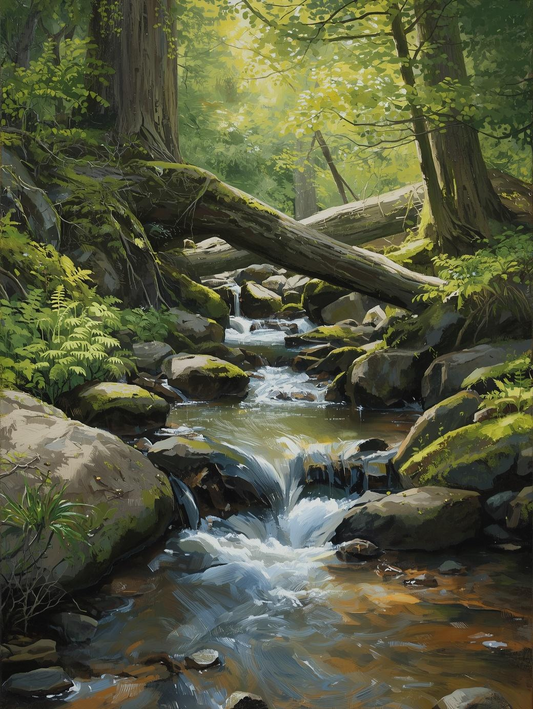 Paint by Number Flowing Creek in Forest – Canvas Paint by Number Kit