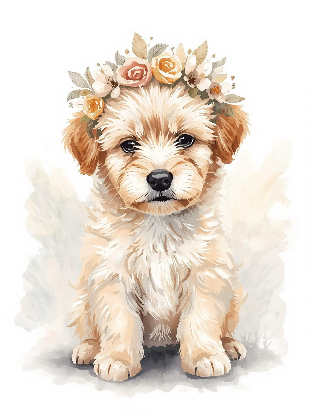 Paint by Number Sweet Little Puppy with Floral Crown – Simple & Easy Beginner Paint by Number Kit for Adults