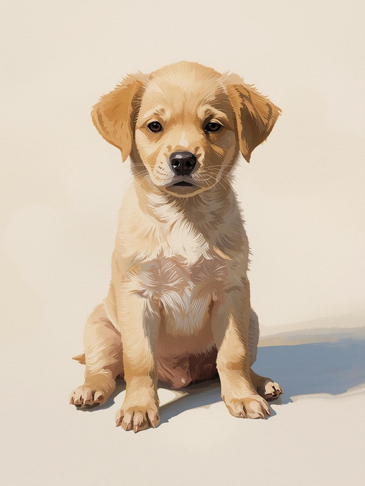 Paint by Number Beginner Friendly Puppy Portrait in Soft Light – Easy DIY Canvas Paint Kit for Adults