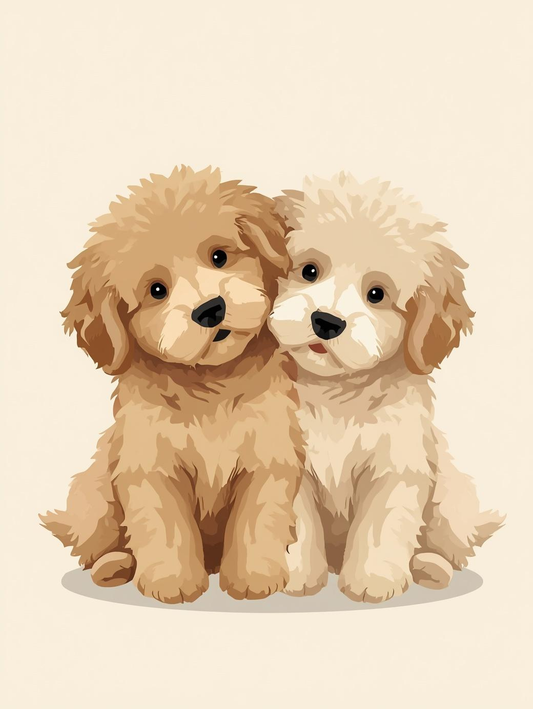 Paint by Number Beginner Friendly Two Puppies Sitting Together – Easy DIY Canvas Paint Kit for Adults