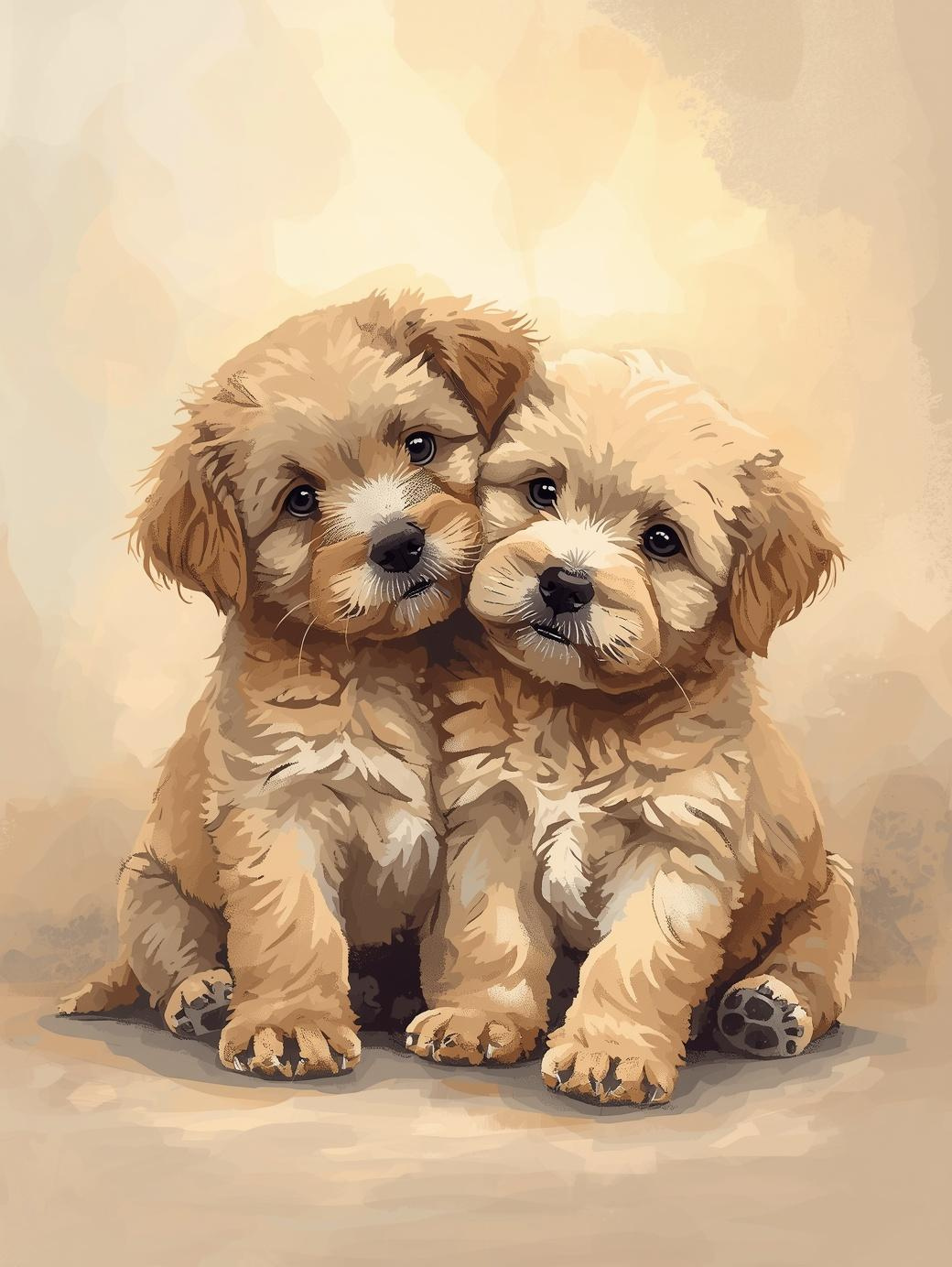 Paint by Number Sweet Puppy Pair Together – Simple & Easy Beginner Paint by Number Kit for Adults