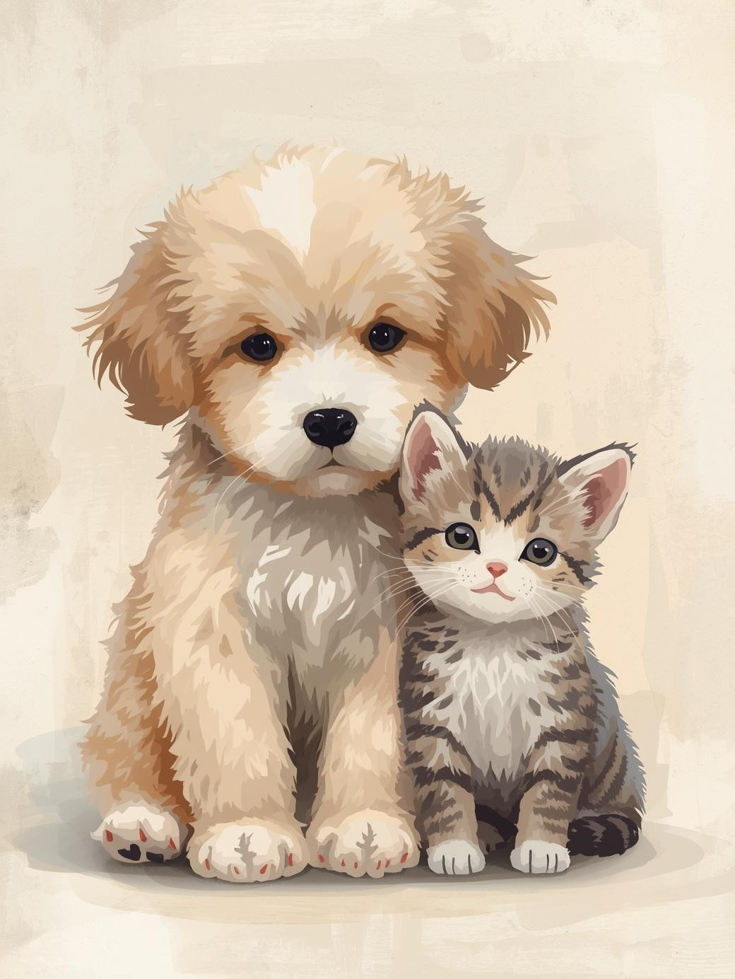 Paint by Number Sweet Puppy and Kitten Best Friends – Simple & Easy Beginner Paint by Number Kit for Adults