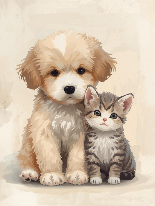 Paint by Number Sweet Puppy and Kitten Best Friends – Simple & Easy Beginner Paint by Number Kit for Adults