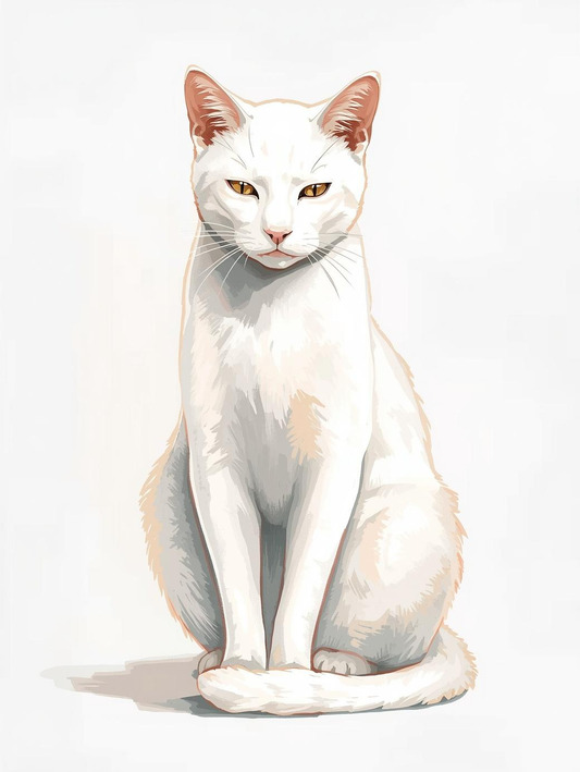 Paint by Number Elegant White Cat in Soft Minimal Background - Easy Paint by Number Kit for Adults