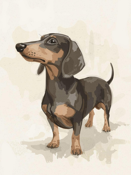 Paint by Number Dachshund Dog in Soft Minimal Style with Clean Background - Easy Paint by Number Kit for Adults