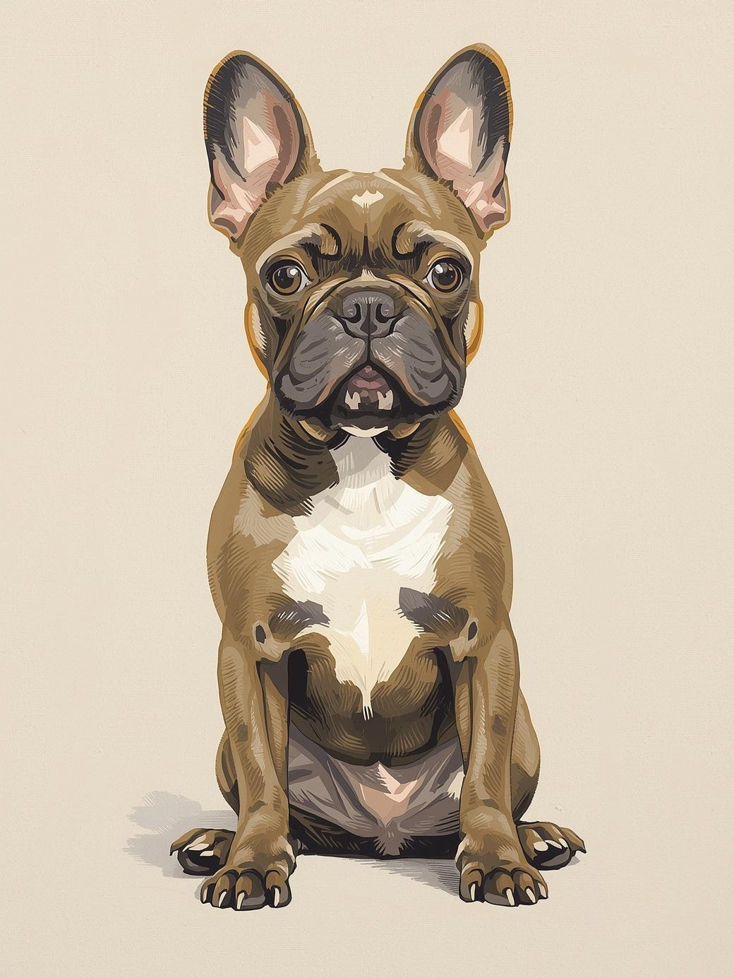 Paint by Number French Bulldog Puppy Sitting with Curious Expression in Soft Minimal Style - Easy Paint by Number Kit for Adults