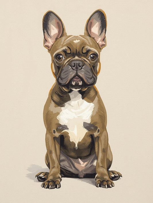 Paint by Number French Bulldog Puppy Sitting with Curious Expression in Soft Minimal Style - Easy Paint by Number Kit for Adults