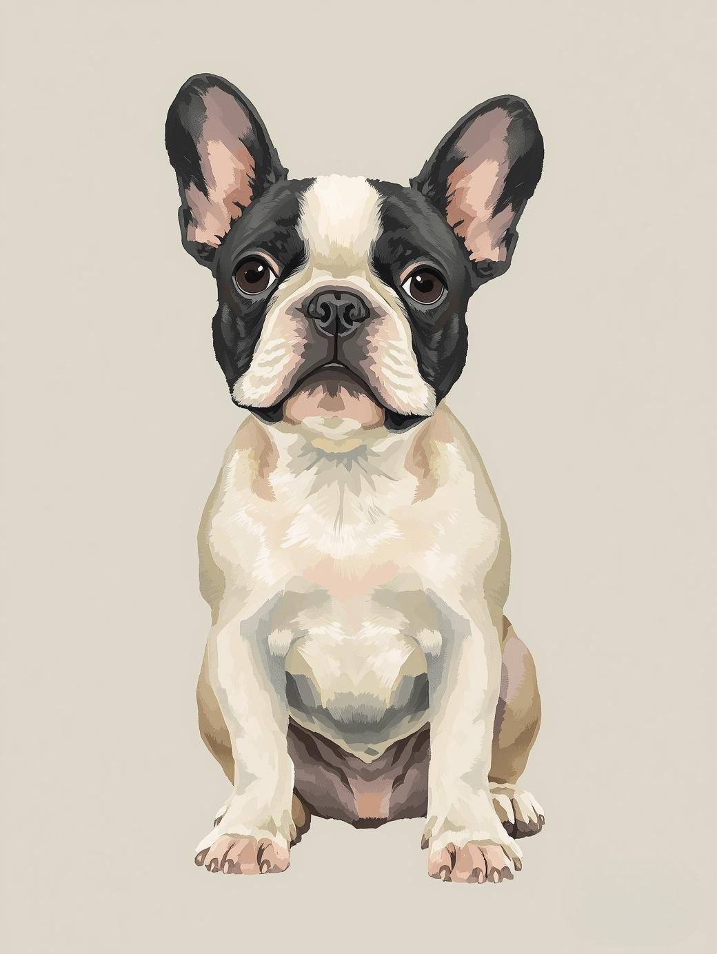 Paint by Number Cute French Bulldog in Clean Neutral Background with Decorative Style - Beginner Friendly DIY Paint by Number Kit