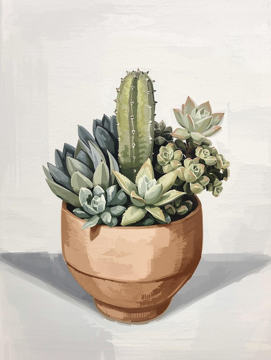 Paint by Number Potted Desert Succulents – Canvas Paint by Number Kit