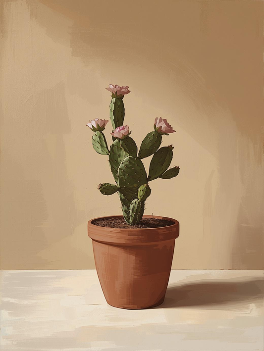Paint by Number Prickly Pear Cactus with Pink Blooms – DIY Paint by Number Kit for Adults