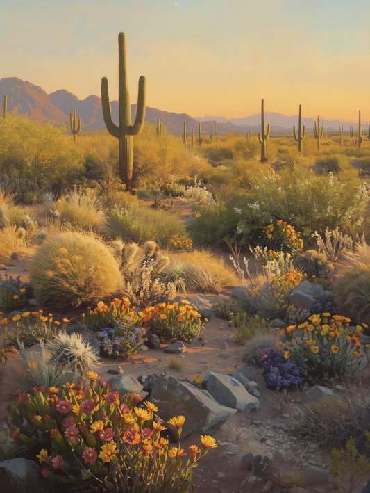 Paint by Number Sonoran Desert Sunset with Blooming Cactus – DIY Paint by Number Kit for Adults