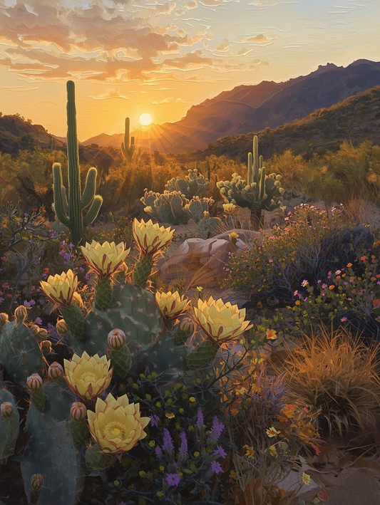 Paint by Number Desert Landscape with Wildflowers and Cactus – Paint by Number Kit for Adults