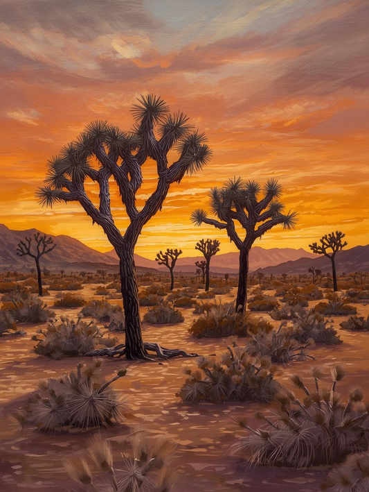 Paint by Number Desert Silhouette with Joshua Trees at Sunset – Canvas Paint by Number Kit