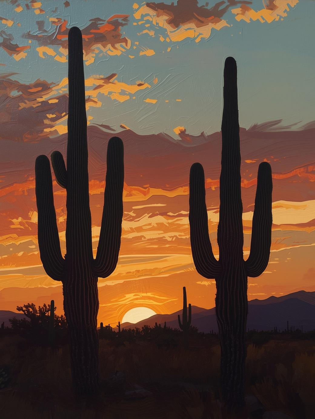 Paint by Number Desert Sunset with Tall Saguaro Cactus – Paint by Number Kit for Adults