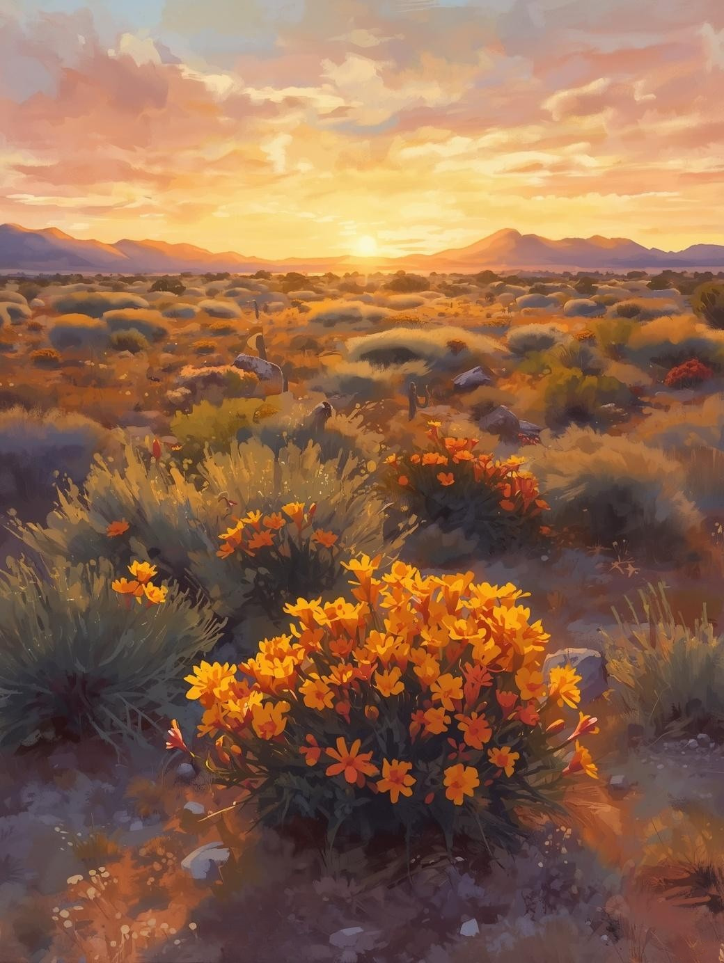 Paint by Number Desert Wildflowers at Sunset with Indian Paintbrush – DIY Paint by Number Kit