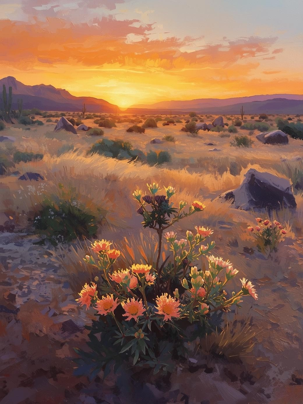 Paint by Number Open Desert Landscape with Wildflower Clusters – Paint by Number Canvas Kit