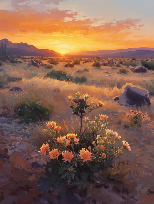 Paint by Number Open Desert Landscape with Wildflower Clusters – Paint by Number Canvas Kit
