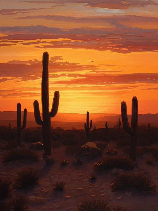 Paint by Number Prickly Pear Cactus Silhouettes at Sunset – Paint by Number Painting Kit