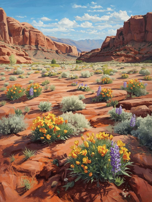 Paint by Number Red Rock Valley Spring Wildflowers – DIY Paint by Number Kit for Adults