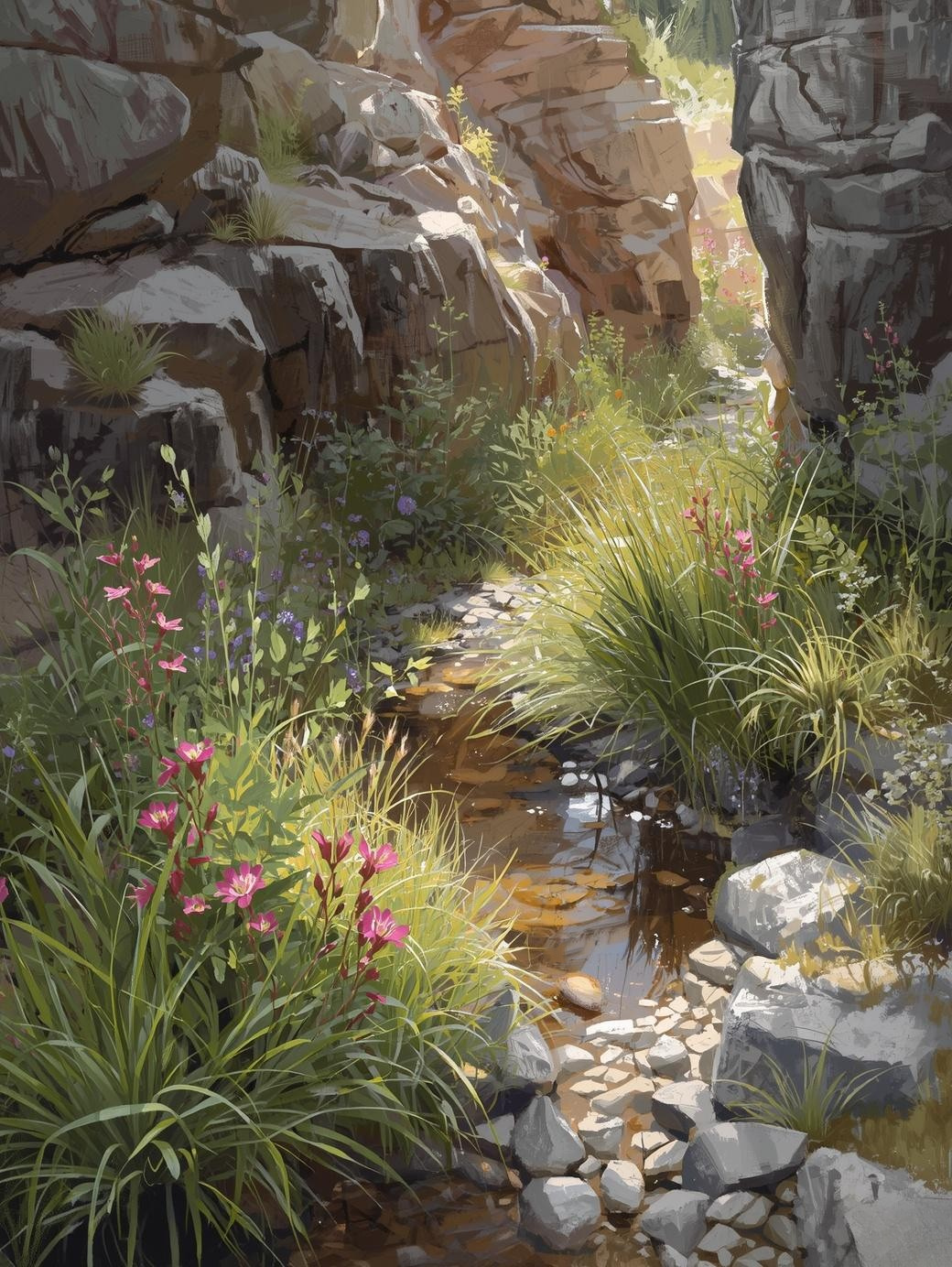 Paint by Number Desert Canyon Wildflowers with Subtle Water Source – DIY Paint by Number Kit