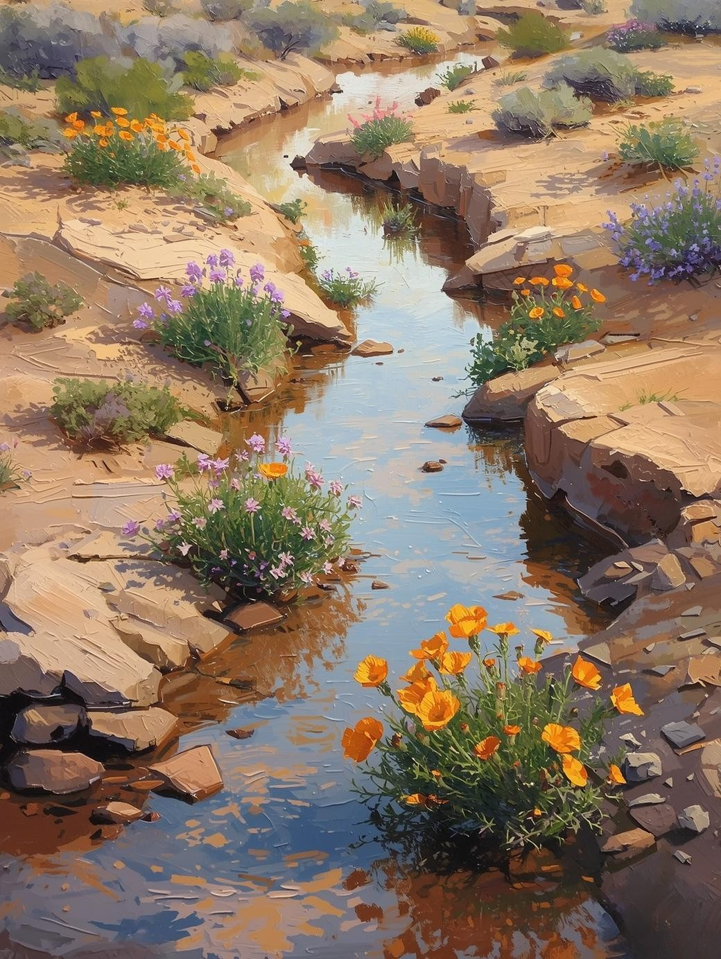 Paint by Number Desert Drainage Path with Blooming Wildflowers – Paint by Number Canvas Kit