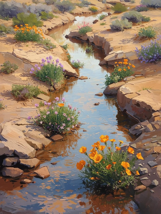 Paint by Number Desert Drainage Path with Blooming Wildflowers – Paint by Number Canvas Kit