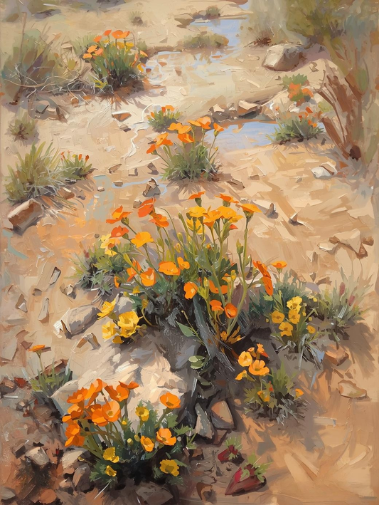 Paint by Number Subtle Desert Wash Landscape with Spring Flowers – Paint by Number Painting Kit