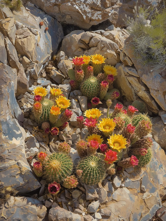Paint by Number Rocky Desert Slope with Prickly Pear and Claret Cup Cactus – DIY Paint by Number Kit for Adults