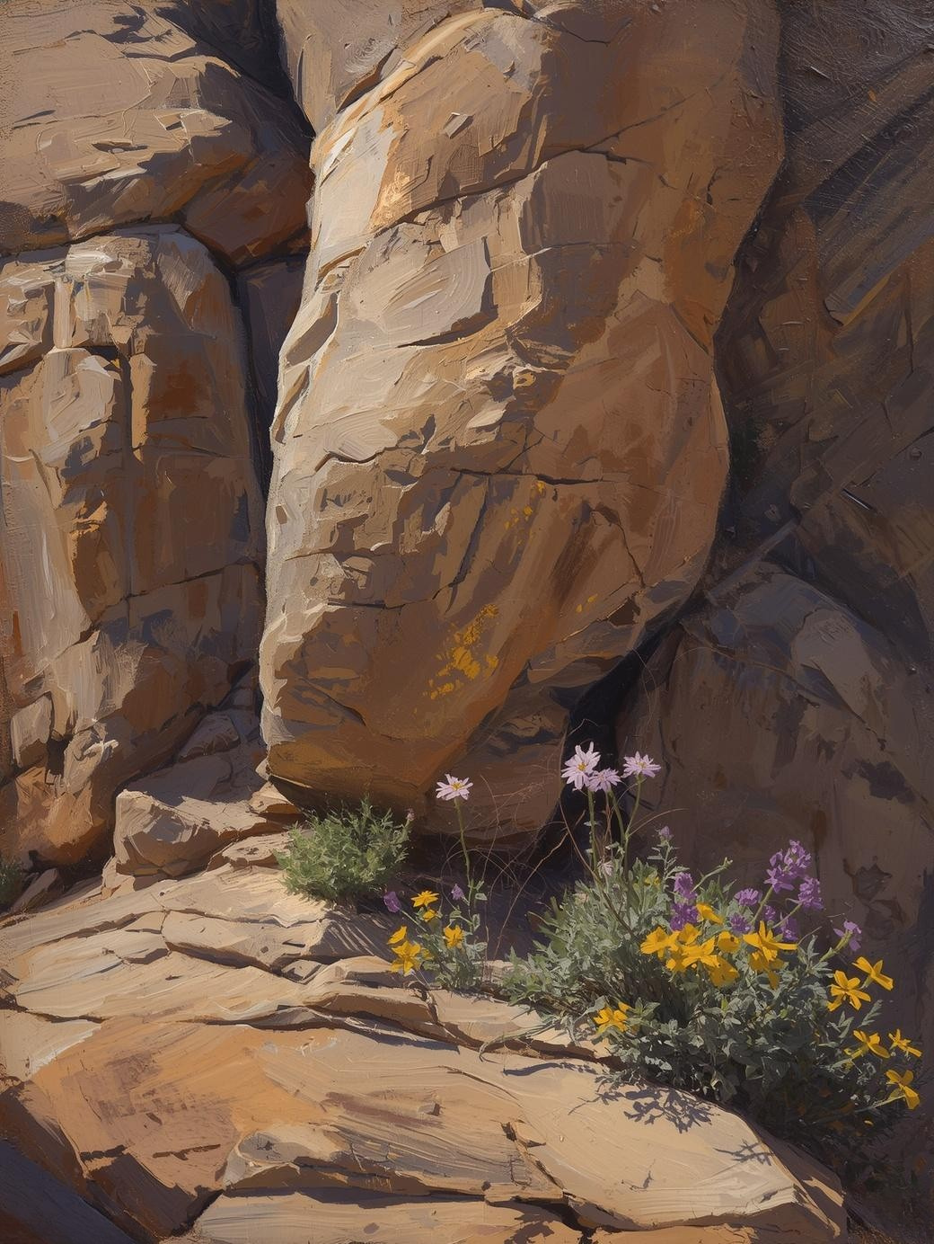 Paint by Number Desert Rock Formation with Wildflowers in Cracks – Paint by Number Canvas Kit