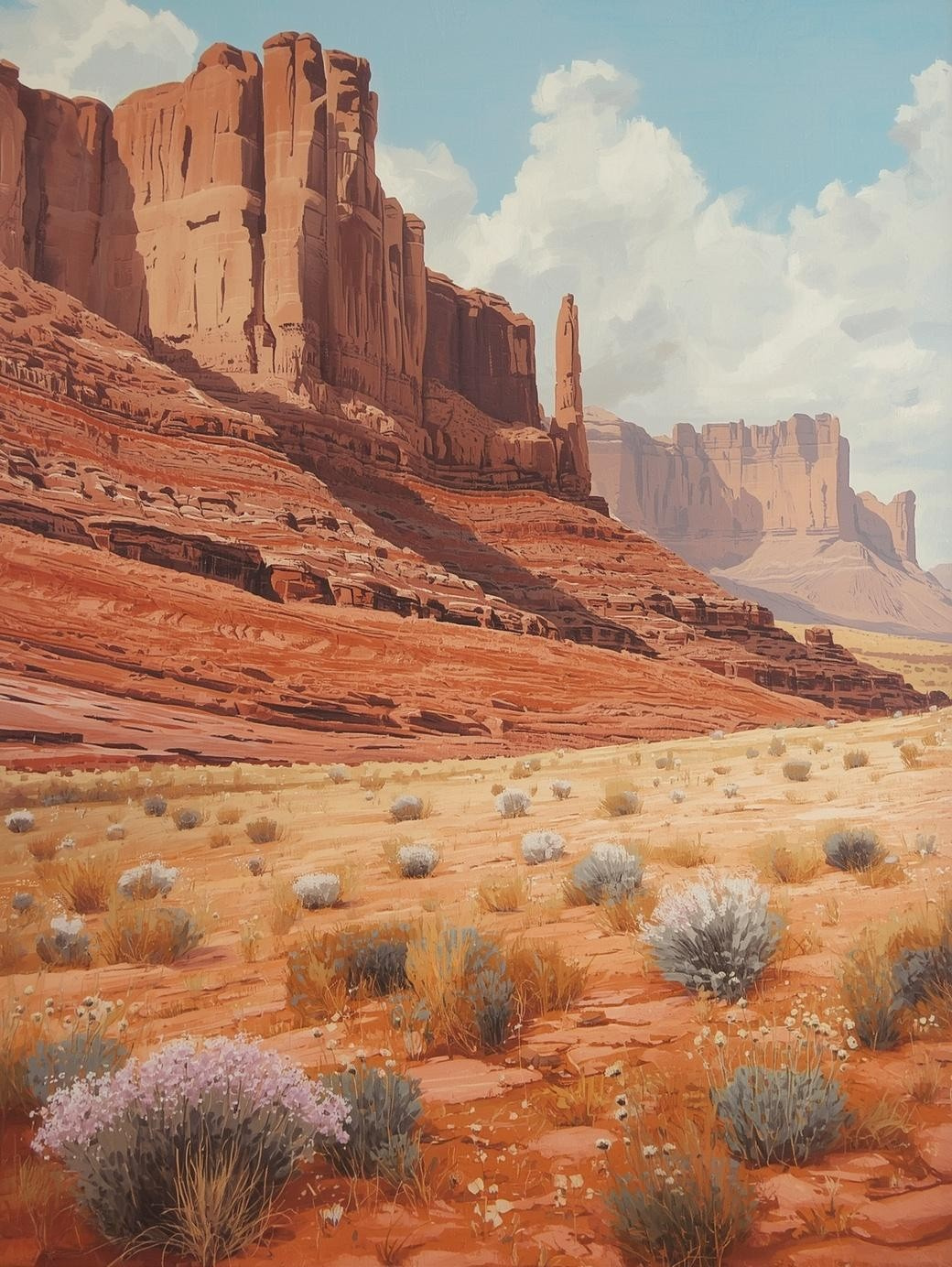 Paint by Number Red Rock Desert Landscape with Subtle Wildflowers – Paint by Number Kit for Adults