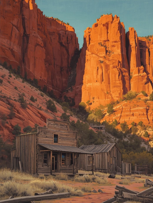 Paint by Number Ghost Town Below Red Rock Cliffs – Paint by Number Kit for Adults