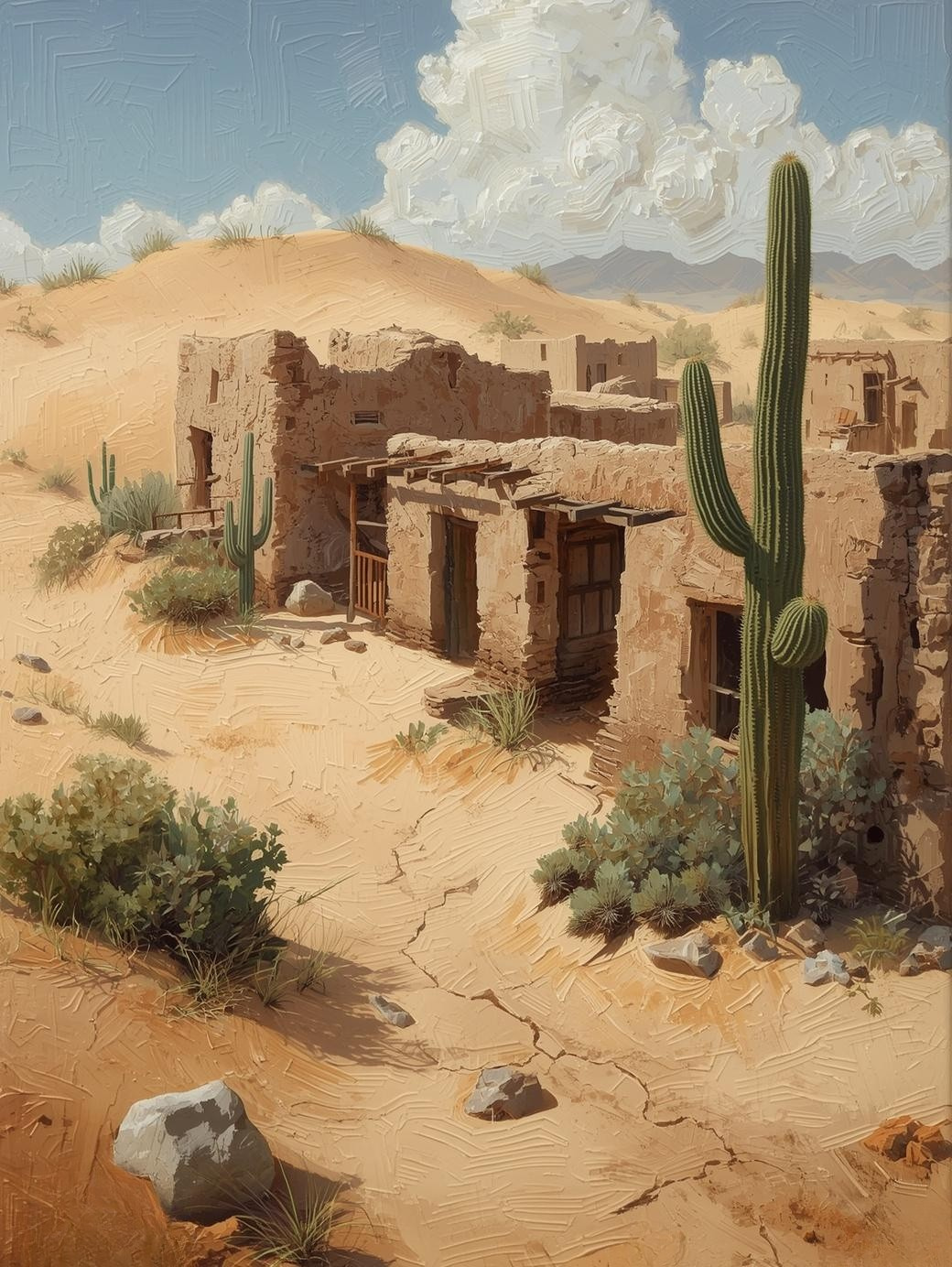 Paint by Number Weathered Desert Buildings Partially Buried in Sand – Paint by Number Canvas Kit