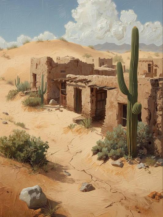 Paint by Number Weathered Desert Buildings Partially Buried in Sand – Paint by Number Canvas Kit